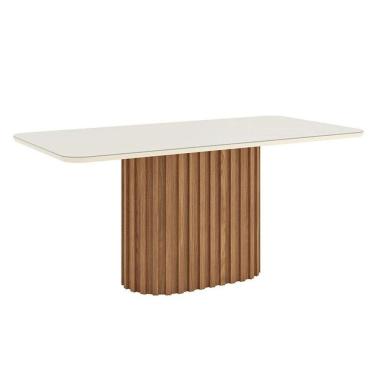 Imagem de Mesa De Jantar Solana Ambiente 180 Cm Canto Arredondado Com Vidro Nature Off White - Henn