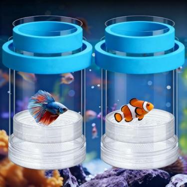 Imagem de Caixa de criador para aquário de peixes, pacote com 2 grandes aquários, berçário flutuante e montável de malha com ventosas para guppy, betta, camarão, peixe-palhaço, peixes agressivos ou feridos