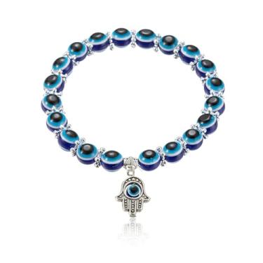 Imagem de Naturepernulo Pulseira prata olho turco para mulheres e homens, pulseira azul com contas olho turco sorte pulseira proteção fé turca, Moderate type, Liga metálica, Sem Pedra Preciosa
