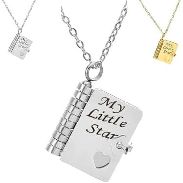 Imagem de Colar de livro personalizado "My Little Star" para filha - Medalhão aberto gravado com nome personalizado, presente de aniversário para mãe, joias multicamadas com mensagem de coração, lembrança de