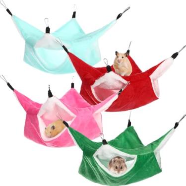 Imagem de Nuogo 4 peças de rede de rato para gaiola, redes de furão penduradas para animais pequenos, acessórios para ratos, cama de furão de camada dupla para porquinho-da-índia brincar dormindo (vermelho