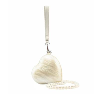 Imagem de MNBVUIW Bolsa feminina de acrílico em forma de coração linda bolsa de mão para noite com corrente de pérola para casamento, coquetel, festa de formatura, Bege, 5.12in x 3.15in x 5.51in, Elegante