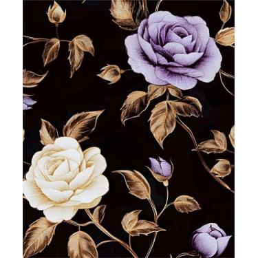 Imagem de Laatse Papel de parede floral dourado descasque e cole vintage roxo ouro rosa papel de contato autoadesivo removível retrô flor escura mural de parede para quarto paredes prateleiras armário decoração