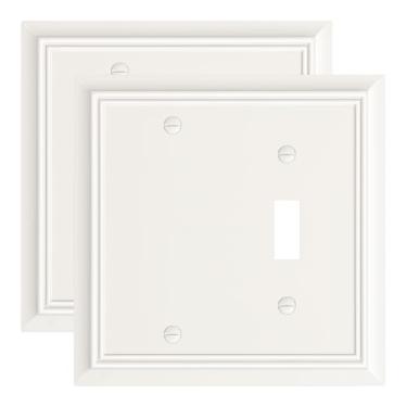Imagem de Pacote com 2 placas de cobertura para interruptor de luz em branco/alternador, capas de tomada elétrica decorativas modernas de amêndoa clara, placas de interruptor de parede de fibra de bambu e capas