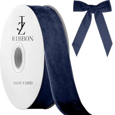 Imagem de JaoZuyard Fita de veludo azul marinho de 2,5 cm x 10 metros de fita de veludo azul marinho para embrulho de presente decoração de Natal, dia dos namorados, Halloween, artesanato, grinaldas