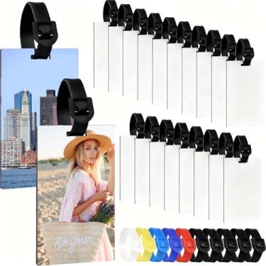 Imagem de Etiquetas de bagagem em branco de sublimação, AMADAILY 20 pacotes de etiquetas de bagagem com 30 peças de tiras multicoloridas, etiqueta de mala de mão dupla face MDF com compartimentos, produtos em branco para presentes de dia das mães