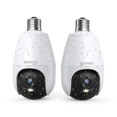 Imagem de Câmera de segurança de lâmpada à prova de intempéries ao ar livre, câmera de soquete de luz WiFi HD 2K, câmera de segurança interna, câmera de segurança externa 360 sem fio, câmera de cúpula de