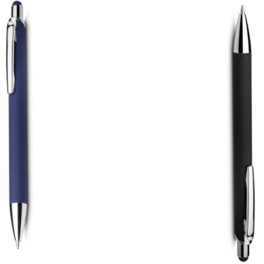 Imagem de Caneta Esferográfica em Alumínio Reciclável, Azul, Corpo em Papel Reciclado, com Ponta Touch Emborrachada, Refil Parker, Kit com 2 Unidades (Azul e Preto)