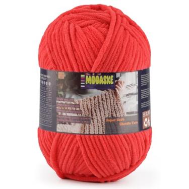 Imagem de Fio de chenille fofo para crochê - fio de cobertor de bebê para tricô - fio de veludo para crochê Amigurumi, fios ultramacios, peso por rolo 200 g, comprimento 240 m/262 jardas (1, vermelho)