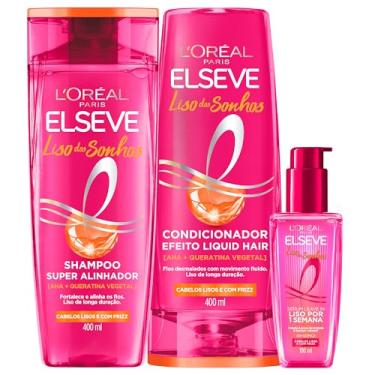 Imagem de L'Oréal Paris Elseve Liso dos Sonhos Kit Shampoo, Condicionador e Sérum, com Tecnologia Ativada por Calor para um Liso por 1 Semana, Efeito Antifrizz e Barreira Protetora Contra Umidade