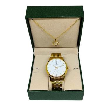 Imagem de Relógio Feminino Tuguir Analógico 2139 Dourado E Branco