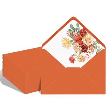 Imagem de 50 peças de envelopes laranja queimado padrão 5x7 envelopes para cartões de convite de casamento, cartões de felicitações, convites de chá de bebê de aniversário