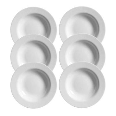 Imagem de Jogo 6 Pratos Raso Plissan Relevo Branco 33cm Cerâmica Alleanza