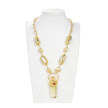 Imagem de URMIBDAI Colares femininos Keshi Biwa branco moeda de pérola citrinos quartzo limão pingente corrente colar para mulheres