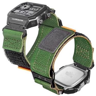 Imagem de DAVILANE Pulseira de relógio militar de 18 mm de liberação rápida de couro militar para Casio G-Shock AE/F/W (AE-1200, F-91W, W-735H, DW-H5600), pulseira de gancho e laço