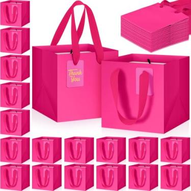 Imagem de Windyun 50 mini sacos de presente de papel com alça 15 x 15 x 15 cm quadrada pequena bolsa de lembrancinha com etiqueta de agradecimento faça você mesmo para Natal, aniversário, casamento, chá de