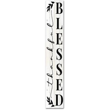 Imagem de Busppoy Placa Blessed para varanda da frente em pé de madeira, placa decorativa de alumínio vintage, 10 x 40 cm, A-16