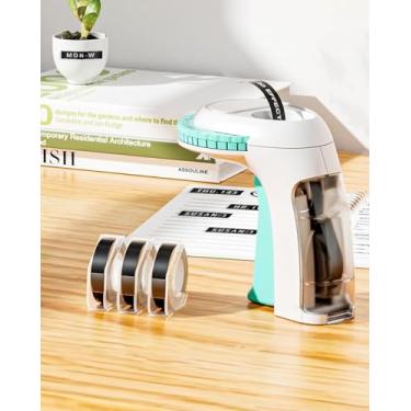 Imagem de Máquina de fazer etiquetas em relevo 3D com fitas, etiquetadora manual com 3 rolos de 9 mm x 3 m de etiquetas para casa, escritório e artesanato DIY, branco e verde