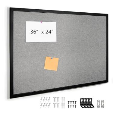 Imagem de VEIZXUN Quadro de avisos 91 x 61 cm, quadro de cortiça para paredes, quadros de avisos emoldurados em madeira com tela cinza, quadro de cortiça montado na parede para escritório, escola, decoração de