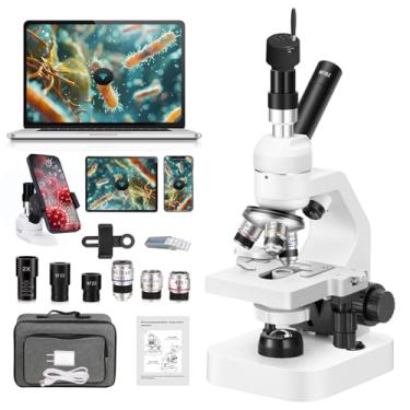 Imagem de Microscópio de ampliação de 40 x 2000 x palco de camada dupla com luzes LED superiores e inferiores, botões de foco duplo grossos e finos, microscópio biológico profissional