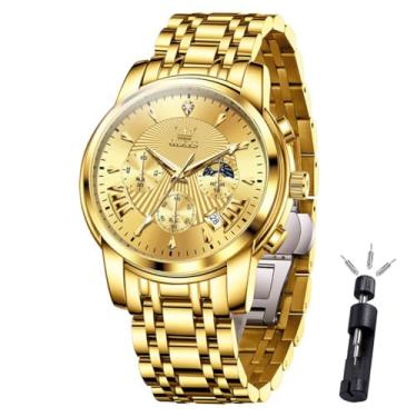 Imagem de OLEVS Relógio masculino de luxo, impermeável, luminoso, fácil leitura, cronógrafo, dourado, branco, diário, preto, com calendário, relógio de pulso, G2892 - todo dourado, round, Relógio de luxo