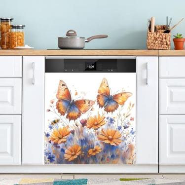 Imagem de ATTX Capa magnética de borboletas silvestres para lava-louças, 58,4 cm C x 66 cm A decoração da capa frontal da máquina de lavar louça, decalques de armário doméstico eletrodomésticos adesivos #227