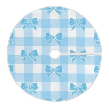 Imagem de ATTX Saia de árvore de Natal com laços xadrez azul e branco, 90 cm, decoração festiva para festas de Natal e Ano Novo #537