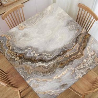 Imagem de TREGAUSI Toalha de mesa quadrada com borda elástica em mármore, cinza, cacheado, impermeável, tecido de poliéster para piquenique ao ar livre, banquete, festa de jantar interna, toalhas de mesa