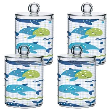 Imagem de ATTX Baleias fofas dispensador de suporte Qtip para bola de algodão, cotonete, frasco de boticário transparente, decoração de casa, pote de armazenamento de cozinha, pacote com 4 (900)