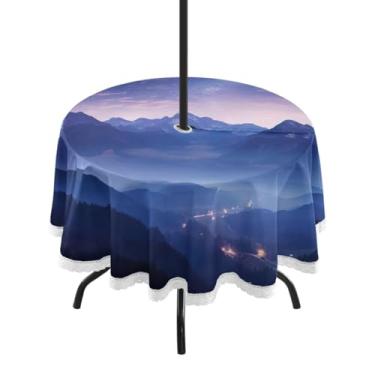 Imagem de Blueangle Toalha de mesa redonda impermeável com espaço externo de 152 cm com orifício para guarda-chuva - Tecido resistente à prova de sol para todos os climas para pátio, acampamento, piquenique(396