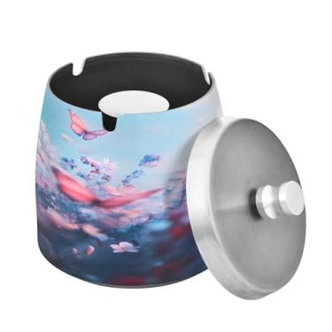 Imagem de Blueangle Lindo cinzeiro de borboletas e flores com tampa para cigarros, à prova de vento/chuva, aço inoxidável, sem fumaça, inodoro, cinzeiro para uso interno ou externo (1)
