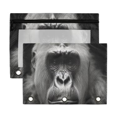 Imagem de ATTX Bolsa de lápis Gorilla Portraits para fichário de 3 anéis - Estojo transparente de grande capacidade com zíper liso, organizador de material de escritório resistente #596
