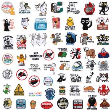 Imagem de Maysing 60 peças de remendos bordados engraçados costurados para adultos, estilos variados com citações humorísticas, aplique de bordado para chapéu, mochila, jeans, jaqueta, faça você mesmo, presente