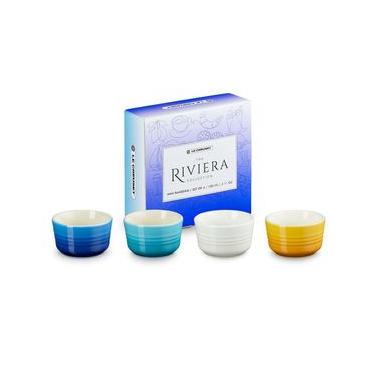 Imagem de Ramekins Mini Riviera Kit 4 Peças Branco Meringue, Amarelo Néctar, Azul Caribe e Azul Azure Blue Le Creuset