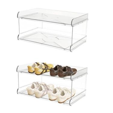 Imagem de BRIUNN Sapateira infantil de acrílico de 2 camadas, organizador de sapatos para sapatos e botas, prateleira de sapatos transparente para armário, organizador de sapatos para entrada, corredor, espaços