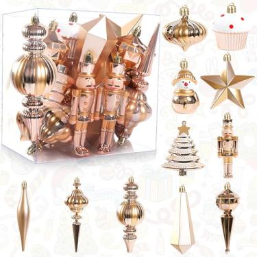 Imagem de Canlierr Conjunto de 22 peças de enfeites de árvore de Natal, quebra-nozes com tema de balé, quebra-nozes, soldado, boneco de neve, decoração pendurada para decoração de festa de Natal (ouro champanhe
