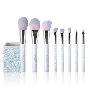 Imagem de docolor 8 pincéis de maquiagem com glitter com suporte, conjunto de pincéis de maquiagem para contorno de base, blush, sombra, bronzeador, sobrancelha, cerdas sintéticas macias (branco)