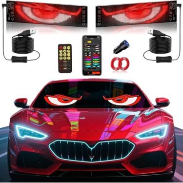 Imagem de Olhos de LED para Para-brisa de Carro, Tela Flexível Programável 59.5×12 cm com Mensagens Rolantes Personalizadas para Decoração de Natal, Festas, Carros e Caminhões