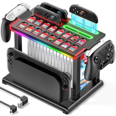 Imagem de Estação organizadora Switch 2 com base de carregamento JoyCon 2, carregador de 2 interruptores rápidos para 4 comandos SW2, armazenamento 2 com 16 slots para cartas de jogo, Switch 2 acessórios com 16