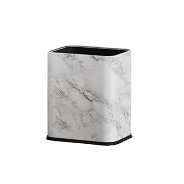 Imagem de uhyOHF Lixeira doméstica de camada dupla simples estilo nórdico aço inoxidável escritório sala de estar quarto cozinha tampa quadrada recipiente de armazenamento de lixo (A-15L