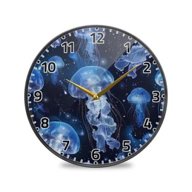 Imagem de WELLDAY Relógio de parede sem tique-taque 30,5 cm - água-viva azul branco operado por bateria relógio redondo silencioso para casa/escritório/cozinha/sala de aula