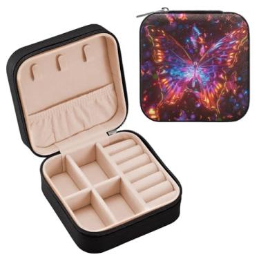 Imagem de YETTASBIN Buuterfly Caixa de joias para adolescentes, meninas, mulheres, presente de aniversário, Natal, caixa de armazenamento portátil de couro PU, mini estojo de joias de viagem para colar, brincos