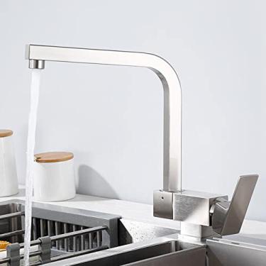 Imagem de YYBOES Torneira misturadora de pia de cozinha dobrável dentro da janela torneiras de cozinha latão água quente e fria girar torneira de pia de cozinha com furo único - preto