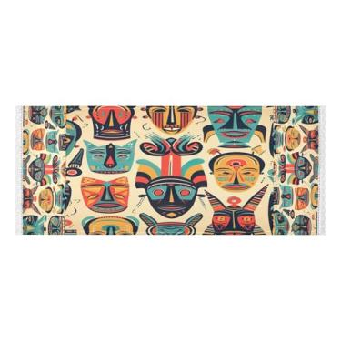 Imagem de Wassud Máscaras tribais coloridas para lavadora e secadora, protetor de lavadora com sacos de armazenamento, capa de geladeira à prova de poeira com bolsos para lavanderia doméstica, cozinha, 120 x 55