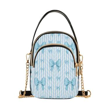 Imagem de CEBUGI Bolsa tiracolo feminina clutch para telefone bolsa de ombro elegante com laço azul claro com alça de corrente removível