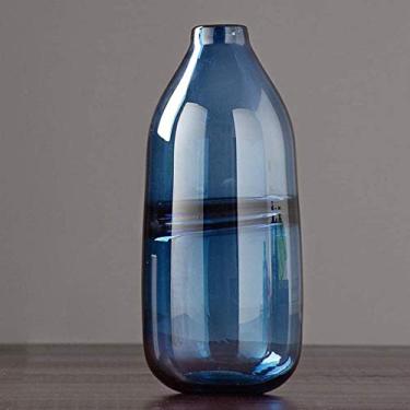 Imagem de YYBOES Vaso de vidro para vasos de flores criativo sala de estar vaso de arranjo de flores decoração moderna simples de vidro vasos de mesa diferentes frascos de vidro (cor: azul, tamanho: D) para
