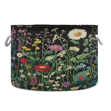 Imagem de WELLDAY Cesta de corda de algodão preto verde beleza flores plantas cesta de lavanderia bebê para sala de estar, lavanderia, berçário, travesseiros, decoração de casa