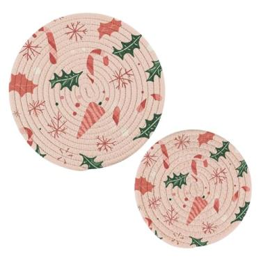 Imagem de Wassud Conjunto de trivet de folhas de azevinho para pratos quentes, suportes redondos de algodão, almofadas quentes, porta-copos elegantes, decoração de cozinha e acessórios, 2 peças