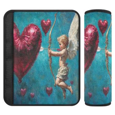 Imagem de Burbuja Capa para cinto de segurança de carro Valentine Cupid Shooting Protetor de cinto de segurança de carro macio confortável para alça de ombro de assento de carro, 1 par médio