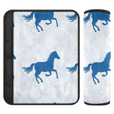 Imagem de Burbuja Capa para cinto de segurança de carro Blue Horses Protetor de cinto de segurança macio confortável para alça de ombro de assento, 1 par médio